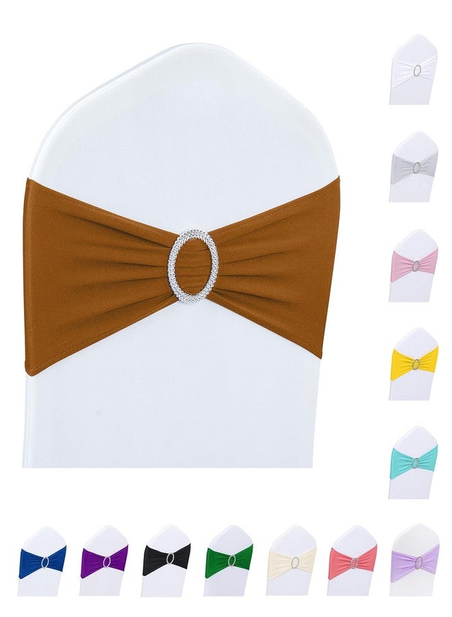 ManMengJi 25PCS Chair Sashes, Spandex Sashes Bows Brown, Chair Cover Bands with Buckle Slider for Banquet, Party, Hotel Event Decorations - Image 4